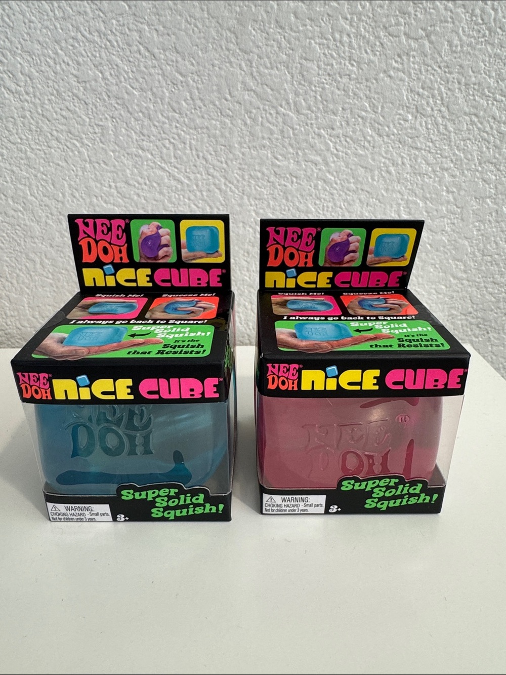 2 Needoh Nice Cube Kids Squishy Toy - set of 2 Blue & Pink